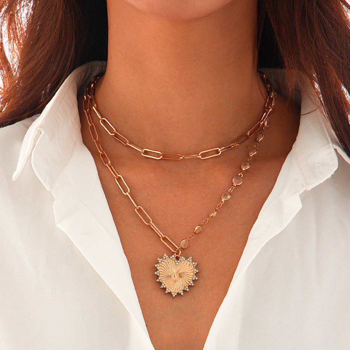 Advanced alloy OT buckle thick chain necklace Baroque pearl multi-layer collarbone chain for women