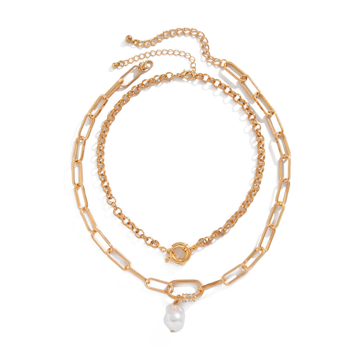 Advanced alloy OT buckle thick chain necklace Baroque pearl multi-layer collarbone chain for women
