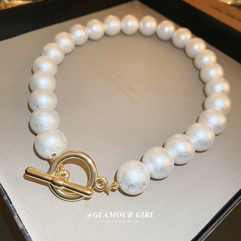 Baroque Pearl Necklace for Women Korean Fashion Neck Chain Female Vintage French Design Wedding Jewelry