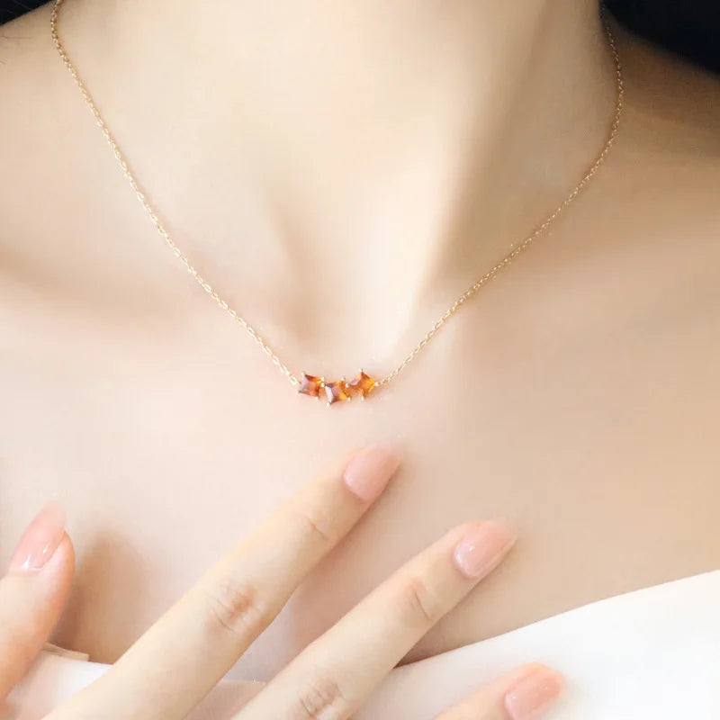 Real 925 Sterling Silver Geometric Vintage Orange Square Zircon Pendant Necklace 14k Gold Plating Wedding Jewelry