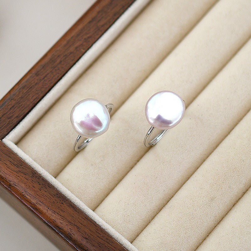 Natural Colorful Baroque Pearl Ring 925 Sterling Silver Style Button Ring with Unique Design Sense