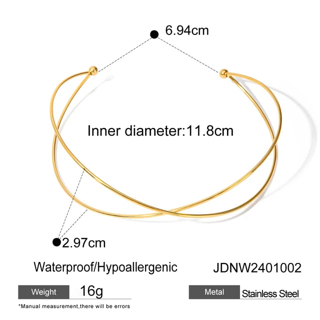 Jewelryposter Stainless Steel Minimalist Golden Line Cross Open Light Collar Necklace Stylish Tarnish Free Metal Jewelry Women