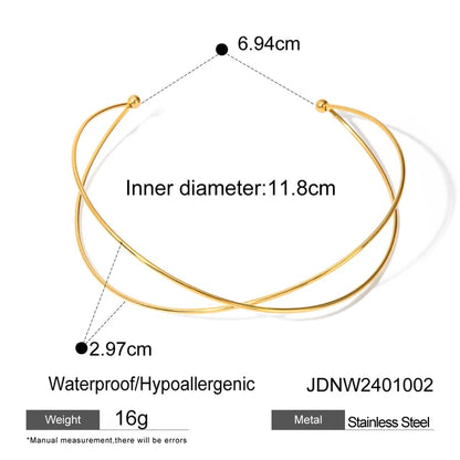 Jewelryposter Stainless Steel Minimalist Golden Line Cross Open Light Collar Necklace Stylish Tarnish Free Metal Jewelry Women
