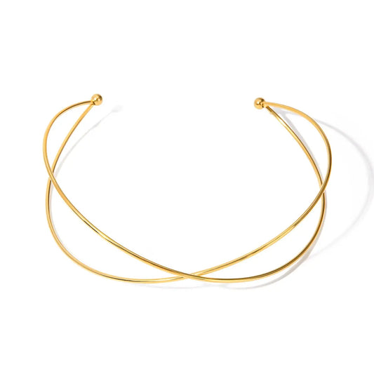 Jewelryposter Stainless Steel Minimalist Golden Line Cross Open Light Collar Necklace Stylish Tarnish Free Metal Jewelry Women