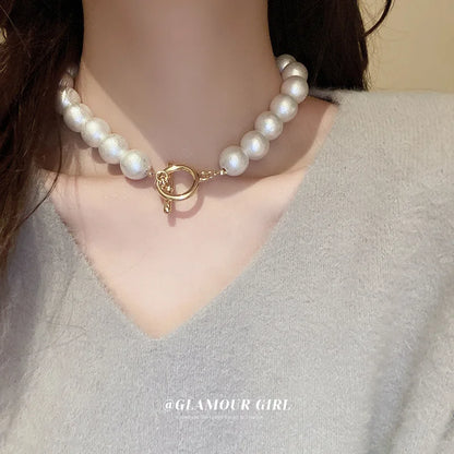 Baroque Pearl Necklace for Women Korean Fashion Neck Chain Female Vintage French Design Wedding Jewelry